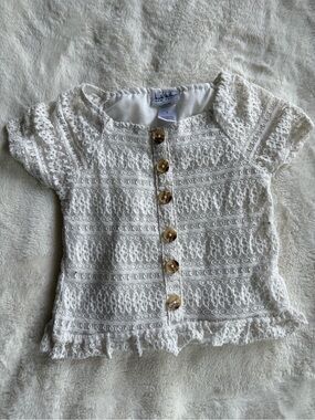 Knit Crochet Button-Front Kids Top - White